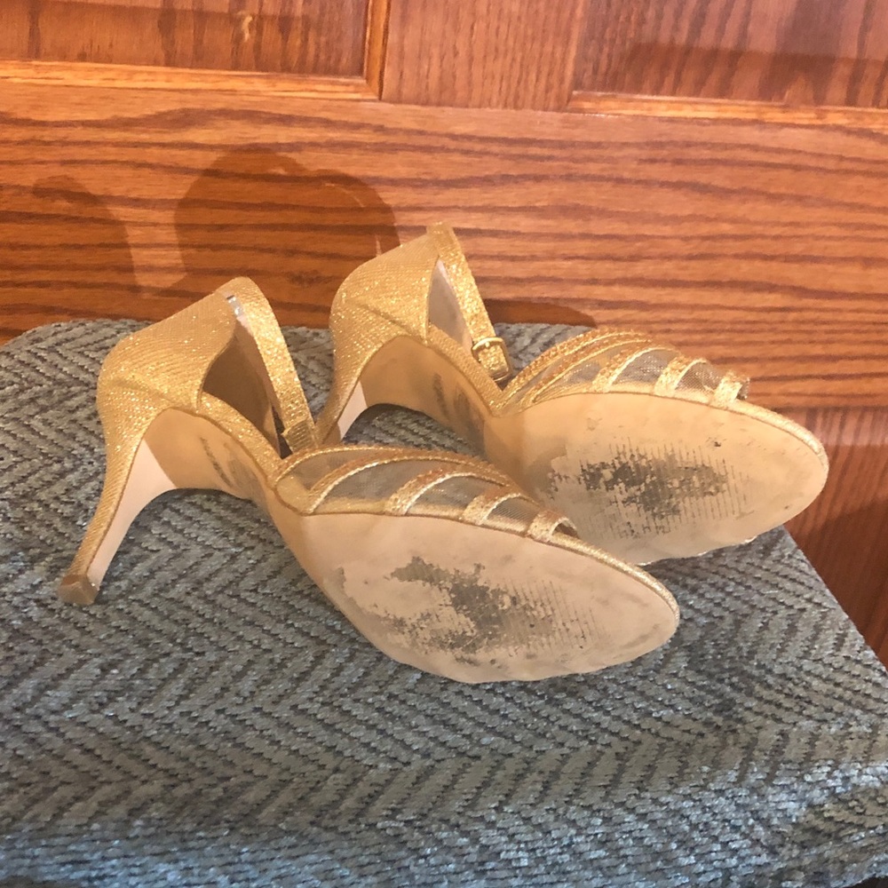 David's Bridal Sparkling Gold Strappy Heels - Picture 11 of 13